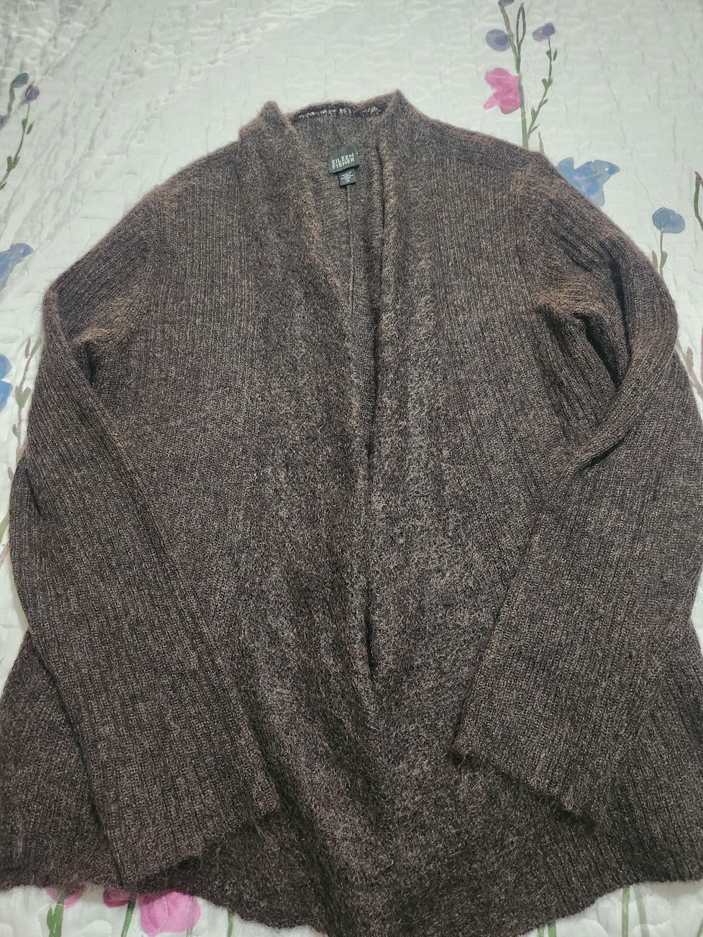 Eileen Fisher Mohair Brown Open-Front Cardigan